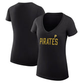Pittsburgh Pirates G-III 4Her by Carl Banks Women's Super-Slim Fit Lightweight Dot Print V-Neck T-Shirt Black