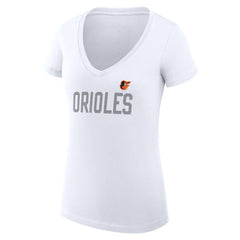 Baltimore Orioles G-III 4Her by Carl Banks Women's Super-Slim Fit Lightweight Dot Print V-Neck T-Shirt White