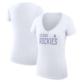 Colorado Rockies G-III 4Her by Carl Banks Women's Super-Slim Fit Lightweight Dot Print V-Neck T-Shirt White