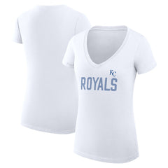 Kansas City Royals G-III 4Her by Carl Banks Women's Super-Slim Fit Lightweight Dot Print V-Neck T-Shirt White
