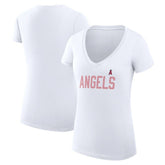 Los Angeles Angels G-III 4Her by Carl Banks Women's Super-Slim Fit Lightweight Dot Print V-Neck T-Shirt White