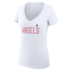 Los Angeles Angels G-III 4Her by Carl Banks Women's Super-Slim Fit Lightweight Dot Print V-Neck T-Shirt White