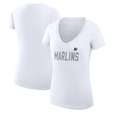 Miami Marlins G-III 4Her by Carl Banks Women's Super-Slim Fit Lightweight Dot Print V-Neck T-Shirt White