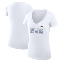 Milwaukee Brewers G-III 4Her by Carl Banks Women's Super-Slim Fit Lightweight Dot Print V-Neck T-Shirt White