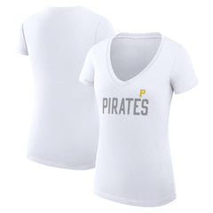 Pittsburgh Pirates G-III 4Her by Carl Banks Women's Super-Slim Fit Lightweight Dot Print V-Neck T-Shirt White