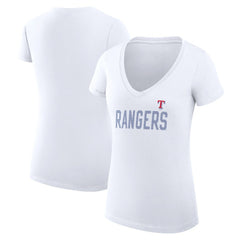 Texas Rangers G-III 4Her by Carl Banks Women's Super-Slim Fit Lightweight Dot Print V-Neck T-Shirt White