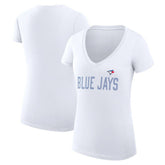 Toronto Blue Jays G-III 4Her by Carl Banks Women's Super-Slim Fit Lightweight Dot Print V-Neck T-Shirt White