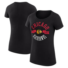 Chicago Blackhawks G-III 4Her by Carl Banks Women's Super-Slim Fit Lightweight City Graphic Sport Crewneck T-Shirt - Black T-shirts