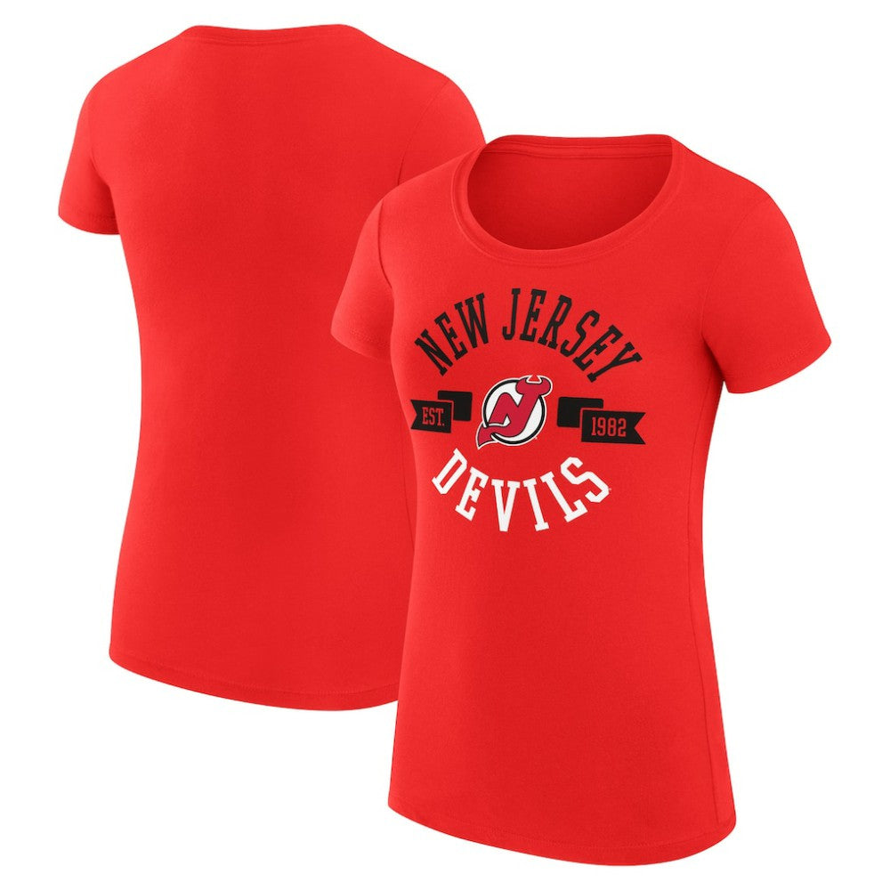 New Jersey Devils G-III 4Her by Carl Banks Women's Super-Slim Fit Lightweight City Graphic Sport Crewneck T-Shirt - Red T-shirts