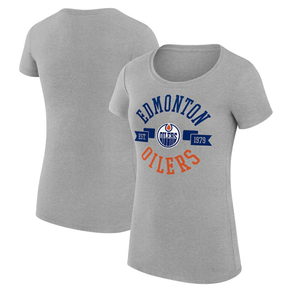 Edmonton Oilers G-III 4Her by Carl Banks Women's Super-Slim Fit Lightweight City Graphic Sport Crewneck T-Shirt - Heather Gray T-shirts