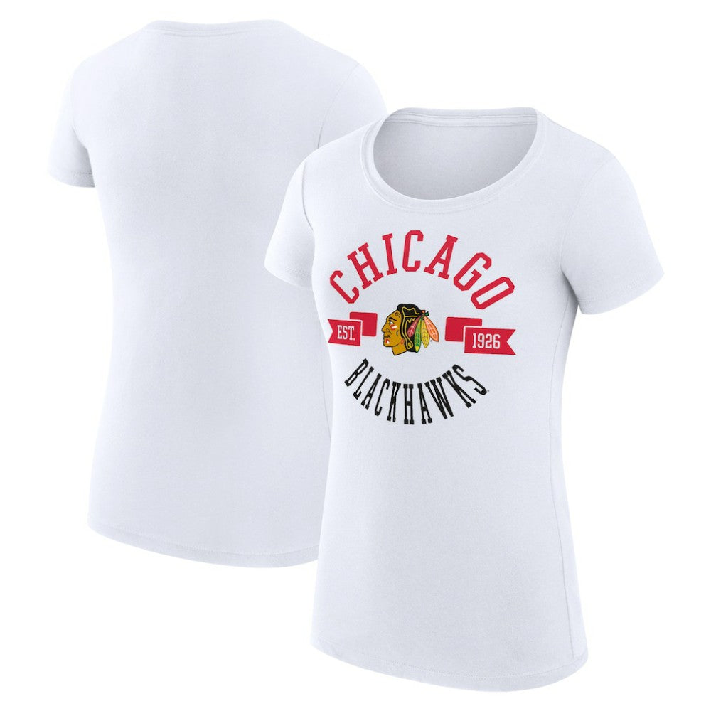 Chicago Blackhawks G-III 4Her by Carl Banks Women's Super-Slim Fit Lightweight City Graphic Sport Crewneck T-Shirt - White T-shirts