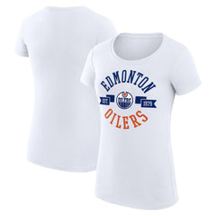 Edmonton Oilers G-III 4Her by Carl Banks Women's Super-Slim Fit Lightweight City Graphic Sport Crewneck T-Shirt - White T-shirts