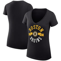 Boston Bruins G-III 4Her by Carl Banks Women's Super-Slim Fit Lightweight City Graphic V-Neck T-Shirt - Black T-shirts