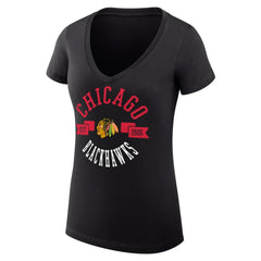 Chicago Blackhawks G-III 4Her by Carl Banks Women's Super-Slim Fit Lightweight City Graphic V-Neck T-Shirt - Black T-shirts