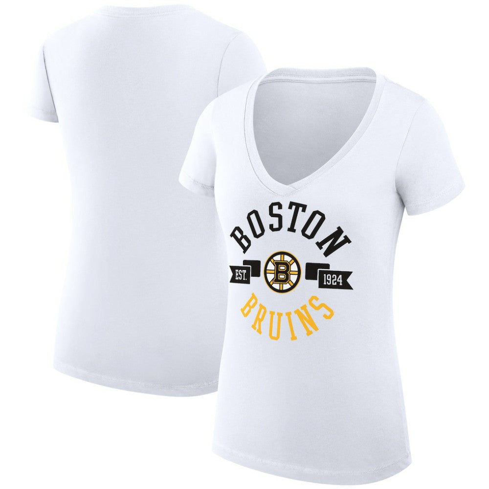 Boston Bruins G-III 4Her by Carl Banks Women's Super-Slim Fit Lightweight City Graphic V-Neck T-Shirt - White T-shirts