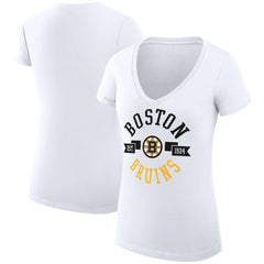 Boston Bruins G-III 4Her by Carl Banks Women's Super-Slim Fit Lightweight City Graphic V-Neck T-Shirt - White T-shirts