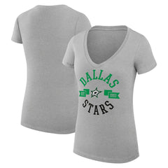 Dallas Stars G-III 4Her by Carl Banks Women's Super-Slim Fit Lightweight City Graphic V-Neck T-Shirt - Heather Gray T-shirts