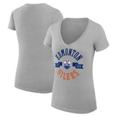 Edmonton Oilers G-III 4Her by Carl Banks Women's Super-Slim Fit Lightweight City Graphic V-Neck T-Shirt - Heather Gray T-shirts