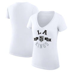 Los Angeles Kings G-III 4Her by Carl Banks Women's Super-Slim Fit Lightweight City Graphic V-Neck T-Shirt - White T-shirts