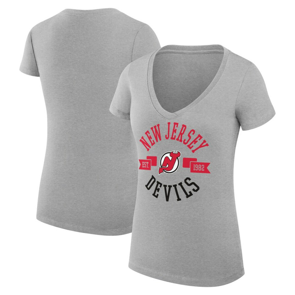 New Jersey Devils G-III 4Her by Carl Banks Women's Super-Slim Fit Lightweight City Graphic V-Neck T-Shirt - Heather Gray T-shirts