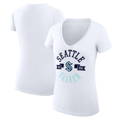 Seattle Kraken G-III 4Her by Carl Banks Women's Super-Slim Fit Lightweight City Graphic V-Neck T-Shirt - White T-shirts