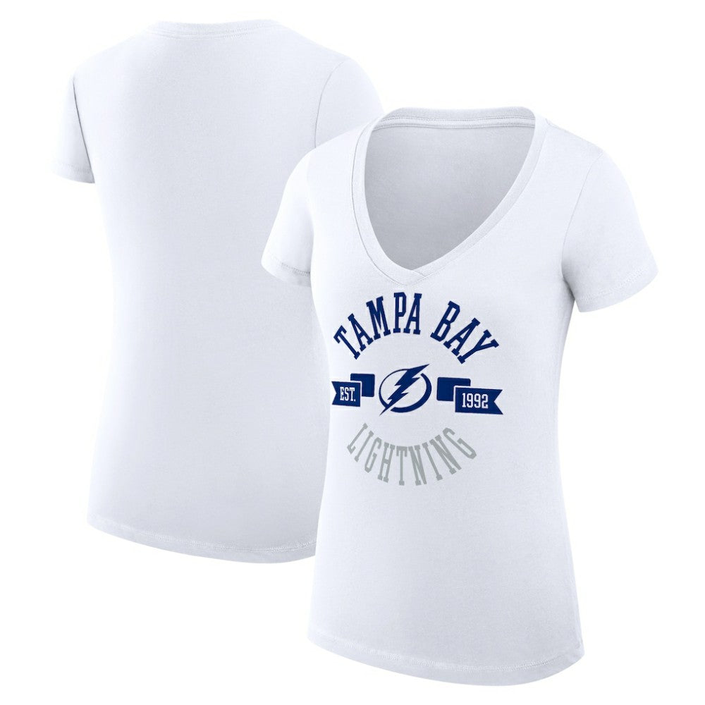 Tampa Bay Lightning G-III 4Her by Carl Banks Women's Super-Slim Fit Lightweight City Graphic V-Neck T-Shirt - White T-shirts