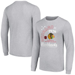 Chicago Blackhawks Starter Arch City Theme Graphic Long Sleeve T-Shirt - Heather Gray T-shirts