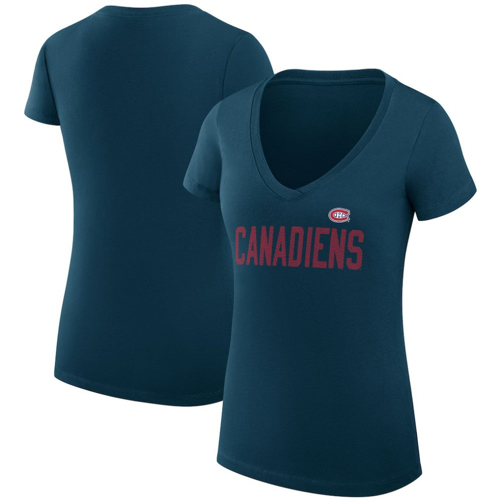Montreal Canadiens G-III 4Her by Carl Banks Women's Super-Slim Fit Lightweight Dot Print Team V-Neck T-Shirt - Navy T-shirts