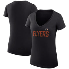 Philadelphia Flyers G-III 4Her by Carl Banks Women's Super-Slim Fit Lightweight Dot Print Team V-Neck T-Shirt - Black T-shirts