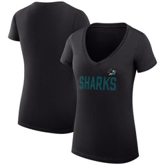 San Jose Sharks G-III 4Her by Carl Banks Women's Super-Slim Fit Lightweight Dot Print Team V-Neck T-Shirt - Black T-shirts