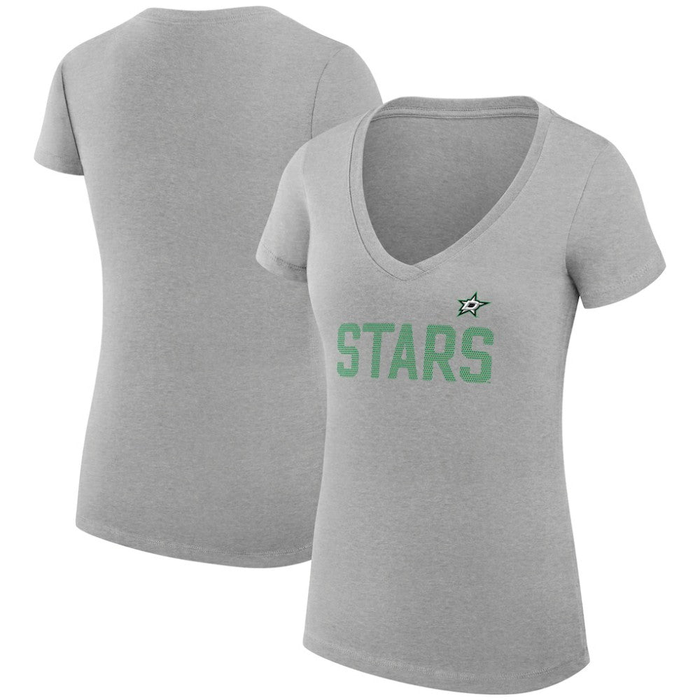 Dallas Stars G-III 4Her by Carl Banks Women's Super-Slim Fit Lightweight Dot Print Team V-Neck T-Shirt - Heather Gray T-shirts