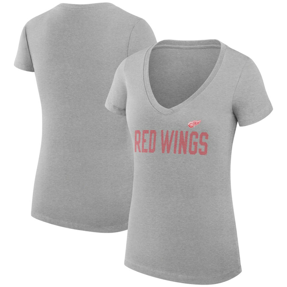 Detroit Red Wings G-III 4Her by Carl Banks Women's Super-Slim Fit Lightweight Dot Print Team V-Neck T-Shirt - Heather Gray T-shirts