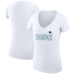 San Jose Sharks G-III 4Her by Carl Banks Women's Super-Slim Fit Lightweight Dot Print Team V-Neck T-Shirt - White T-shirts