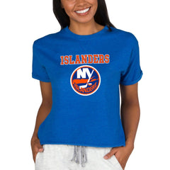 New York Islanders Concepts Sport Women's Tri-Blend Mainstream Terry Short Sleeve Sweatshirt Top - Royal Sweatshirts