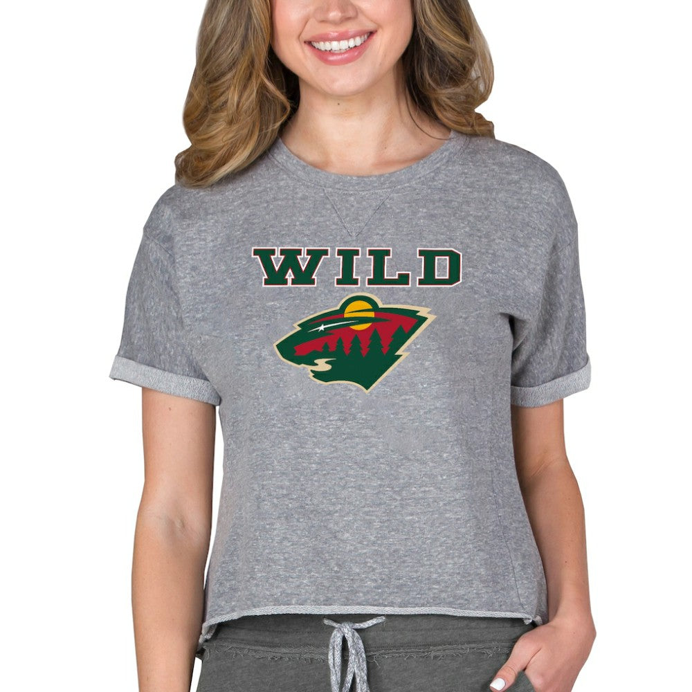 Minnesota Wild Concepts Sport Women's Tri-Blend Mainstream Terry Short Sleeve Sweatshirt Top - Heather Gray Sweatshirts