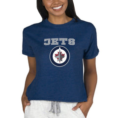 Winnipeg Jets Concepts Sport Women's Tri-Blend Mainstream Terry Short Sleeve Sweatshirt Top - Navy Sweatshirts