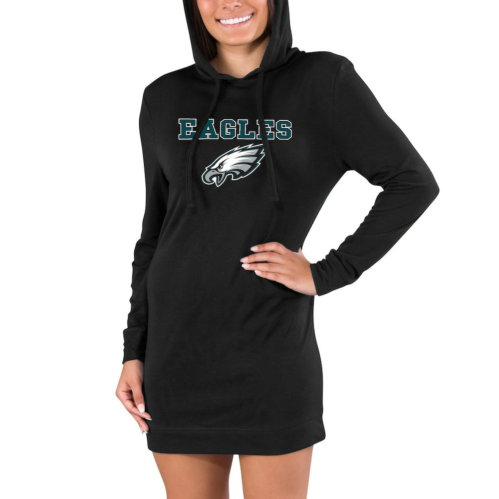 Philadelphia Eagles Concepts Sport Women's Gather Long Sleeve Hoodie Nightshirt - Black on sale