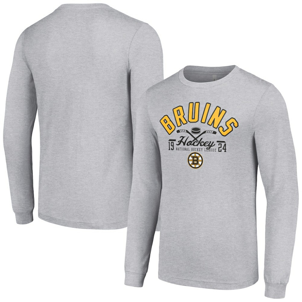 Boston Bruins Starter Puck Long Sleeve T-Shirt - Heather Gray T-shirts