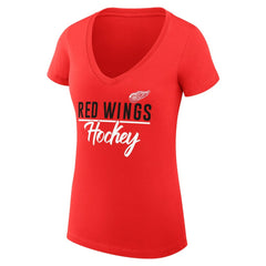Detroit Red Wings G-III 4Her by Carl Banks Women's Super-Slim Fit Lightweight Graphic V-Neck T-Shirt - Red T-shirts