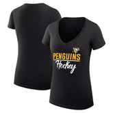 Pittsburgh Penguins G-III 4Her by Carl Banks Women's Super-Slim Fit Lightweight Graphic V-Neck T-Shirt - Black T-shirts