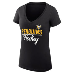 Pittsburgh Penguins G-III 4Her by Carl Banks Women's Super-Slim Fit Lightweight Graphic V-Neck T-Shirt - Black T-shirts