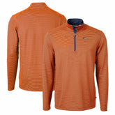Denver Broncos Cutter & Buck Virtue Eco Pique Micro Stripe Recycled Quarter-Zip Pullover Top - Orange/Navy sale