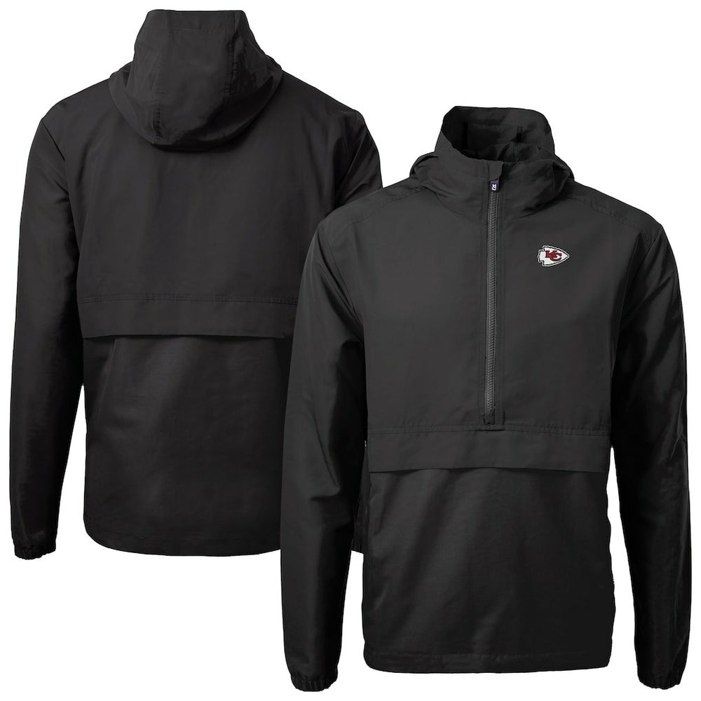 Kansas City Chiefs Cutter & Buck Charter Eco Recycled Anorak Half-Zip Jacket - Black on sale