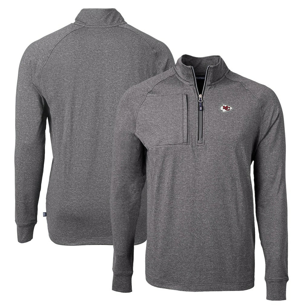 Kansas City Chiefs Cutter & Buck Adapt Eco Knit Quarter-Zip Pullover Top - Heather Black for sale