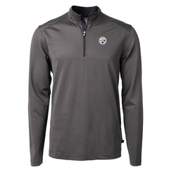 Pittsburgh Steelers Cutter & Buck Virtue Eco Pique Micro Stripe Recycled Quarter-Zip Pullover Top - Black/Gray for sale
