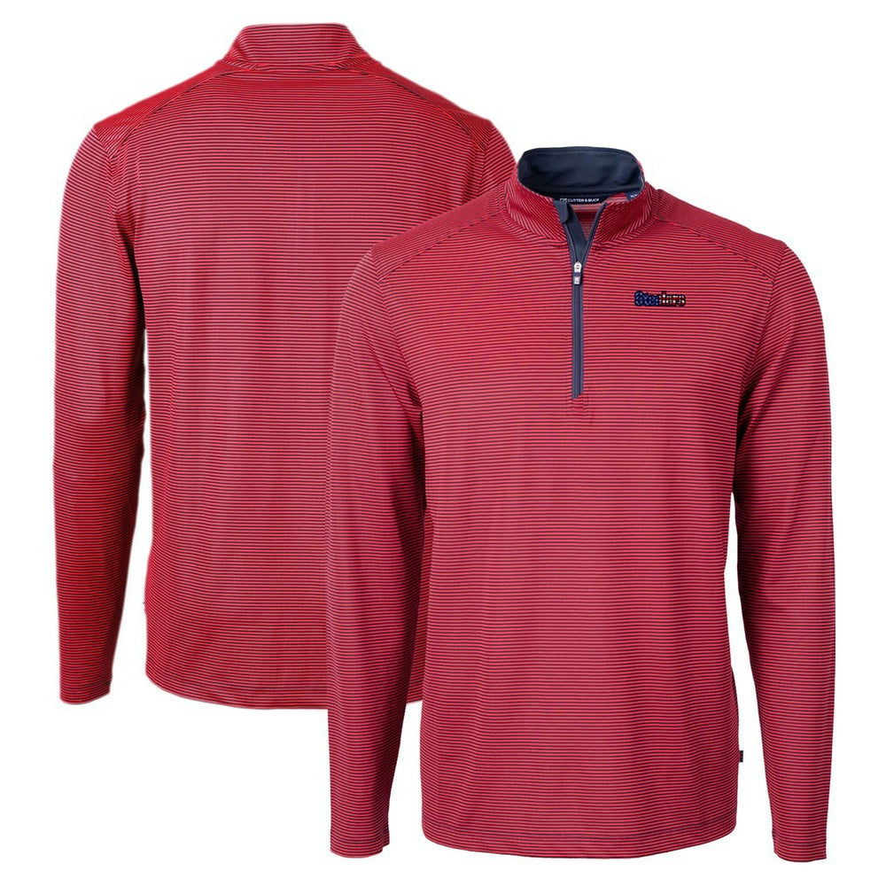 Pittsburgh Steelers Cutter & Buck Virtue Eco Pique Micro Stripe Recycled Quarter-Zip Pullover Top - Red/Navy outlet