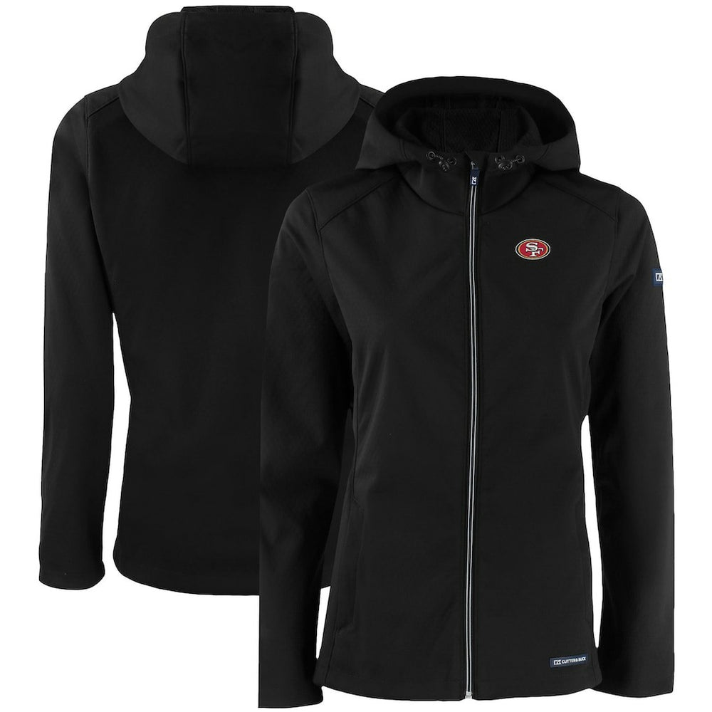 San Francisco 49ers Cutter & Buck Women's Evoke Eco Softshell Recycled Full-Zip Hooded Jacket - Black for sale
