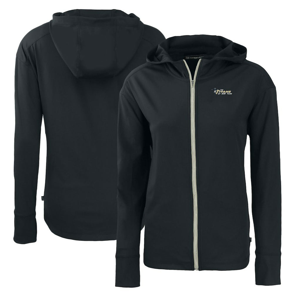 New York Jets Cutter & Buck Women's Throwback Daybreak Eco Recycled Half-Zip Hoodie - Black for sale