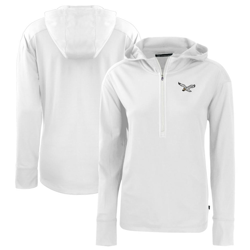 Philadelphia Eagles Cutter & Buck Women's Throwback Daybreak Eco Recycled Half-Zip Hoodie - White on sale
