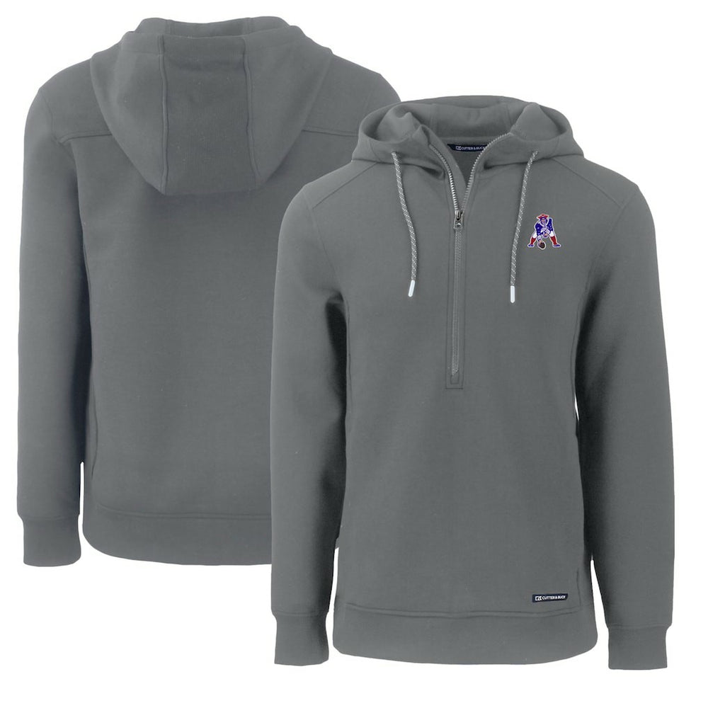 New England Patriots Cutter & Buck Throwback Roam Eco Half-Zip Recycled Pullover Hoodie - Gray on sale